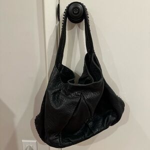 Tressje Vintage Black Leather Tote Bag